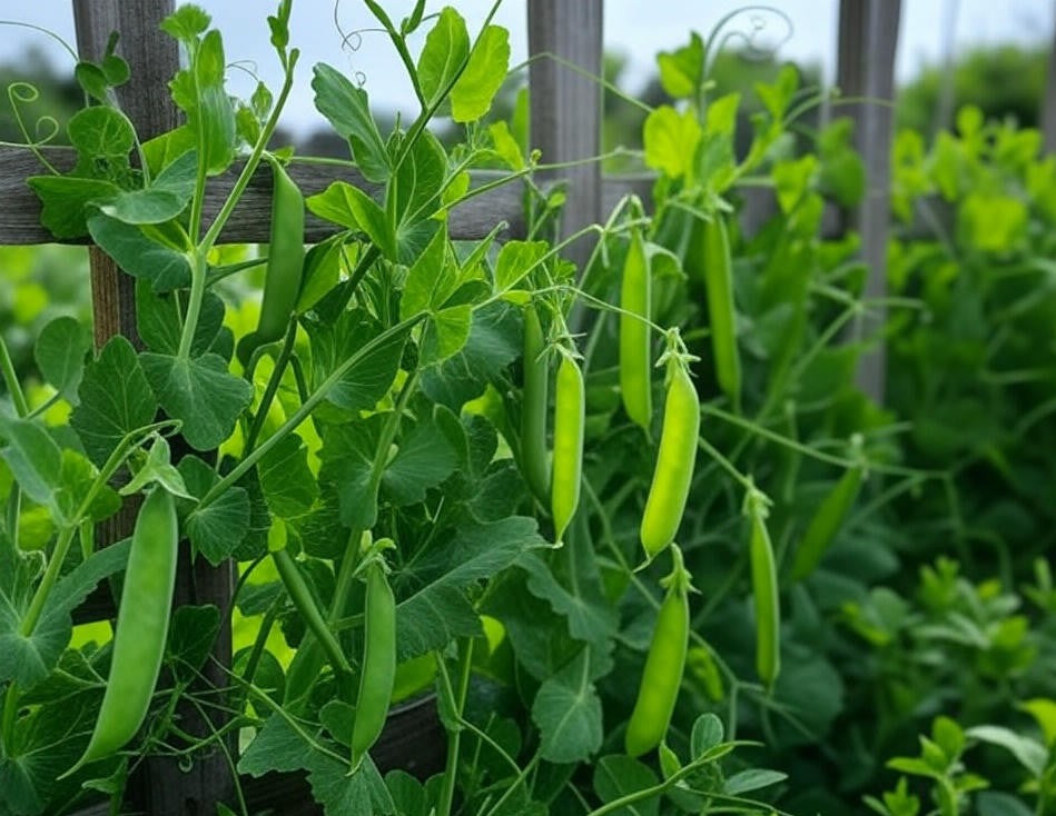 Erbsen an der Rankhilfe