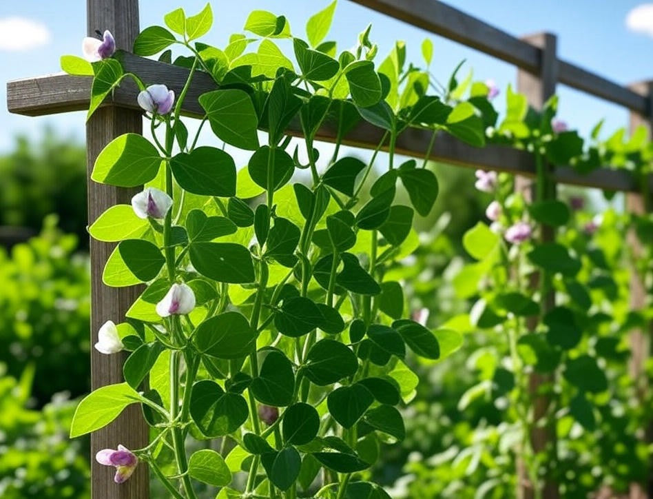 Rankhilfe mit Bohnen im Garten