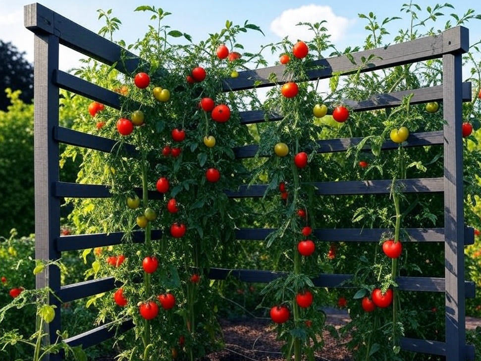Holz Rankhilfe im Garten für Tomaten