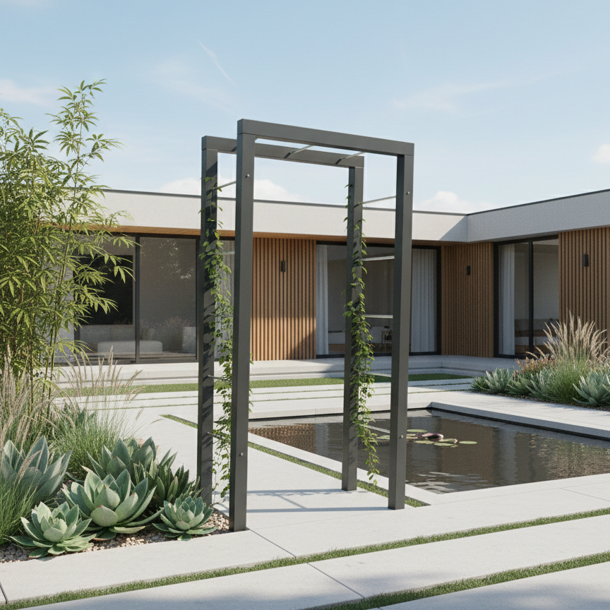 moderner Rosenbogen im Garten