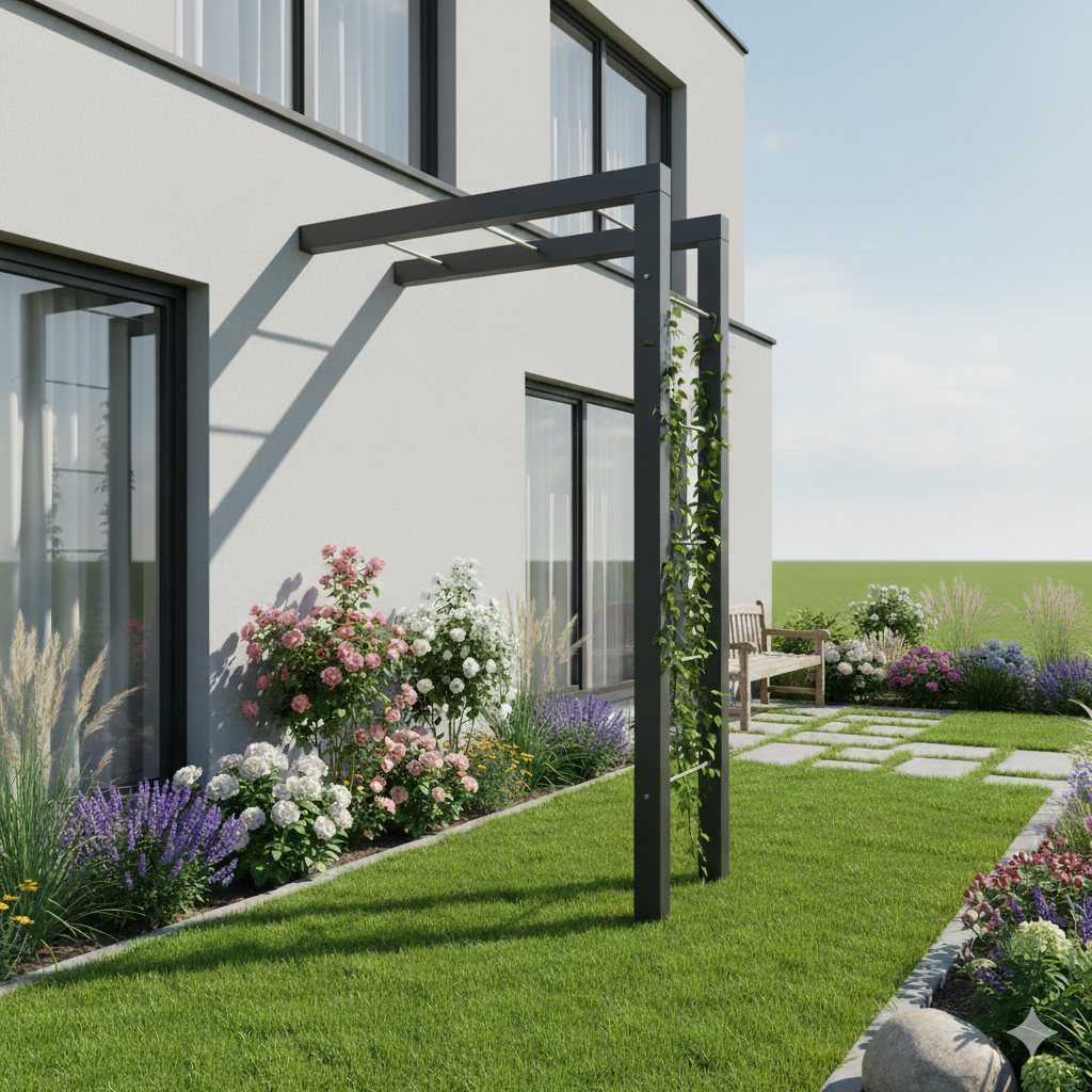 Wandrosenbogen an einer Hauswand